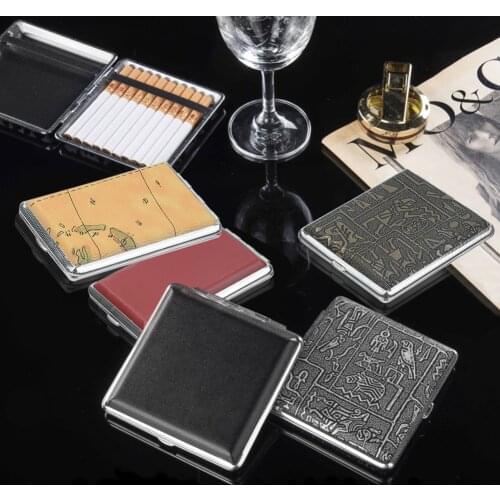 Cigarette Case Storage 12/14/16/18/20 Sticks Box Leather Metal Tobacco Pouch Container For Mens Gift Lighter Holds Creative