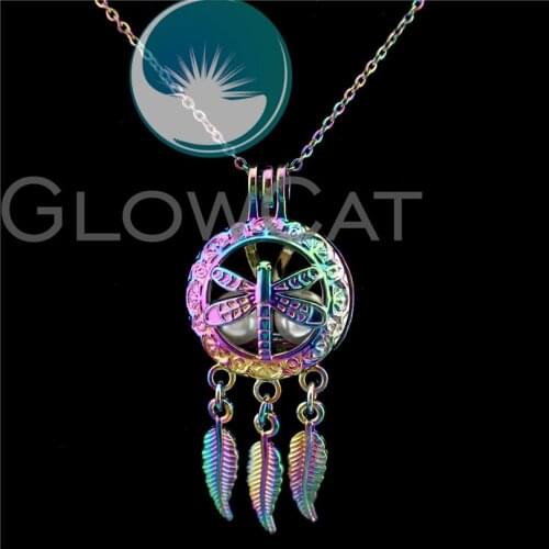 C709 Colorful Dream Catcher Dragonfly Beads Cage Essential Oil Diffuser Aroma Stone Pearl Cage Locket Necklace Girl Friend Gift