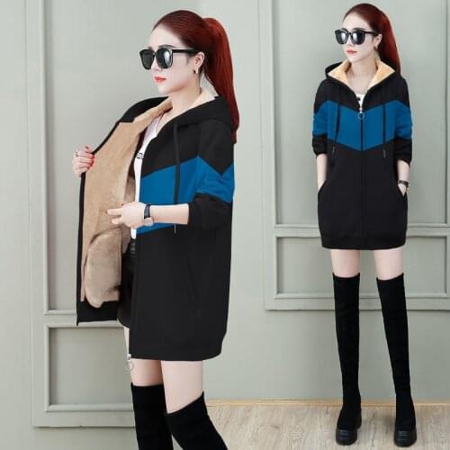 Autumn Winter Women Imitation lamb Jacket Coats Female Mid-Length Hooded Plus cashmere Thicken Warm Sweatshirts Outerwear R606