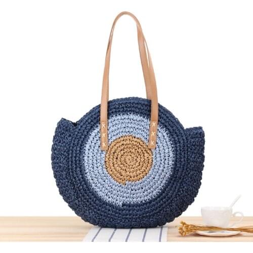 Summer Round Woven Beach Shoulder Bags For Women Rattan Bag Handmade Straw CrossBody Bag Female Message Handbag Totes Bag
