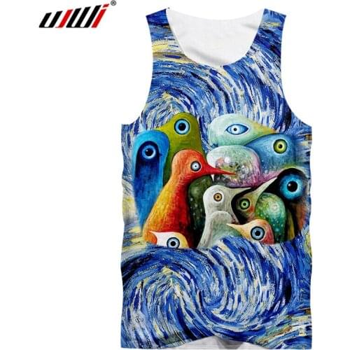 UJWI Mens Fashion Starry sky bird Tank Top Animal 3D Printing Hipster Funny Casual Summer Fitness Vest Unisex Large Size 5XL