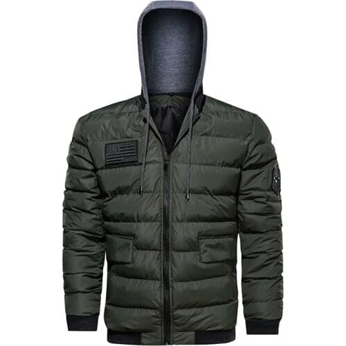 Autumn Winter Jacket Men Parkas Hooded Simple Cotton padded Coat Embroidery Casual Army Green Jacket Warm Coat Big Size 5XL