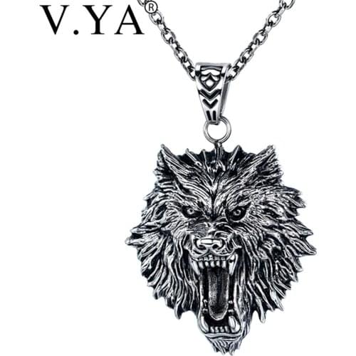 V.YA Titanium Steel Mens Necklace Wolf Head Shape Necklace Black Necklaces For Male Mens Pendants Jewelry Male Birthday Gift