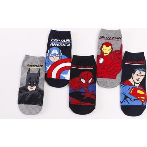 Disney Men Socks Spiderman Anime Print Hero Avengers Superman Captain America Batman Cotton Breathable Boy Girl Socks