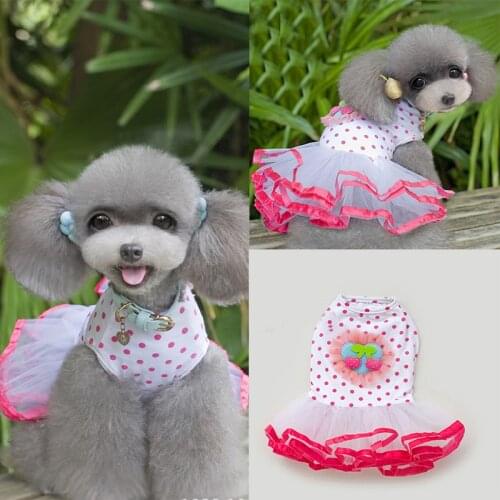 New Comfortable Pet Puppy Lace Dress Dogs Dot Short Princess Skirt Cherry Pattern Dog Party Dresses Chihuahua Dog Wedding Dress