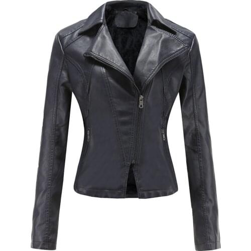 New Women Autumn Winter Faux Soft Leather Jackets Coats Lady Black PU Zipper Epaule Motorcycle Streetwear