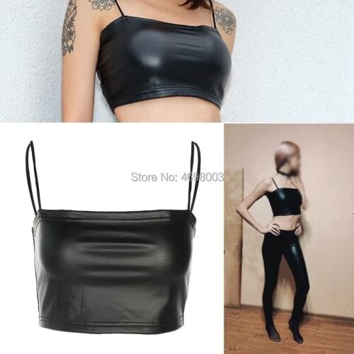 New Womens Sexy Club PU Leather Tube Tops Camisole Solid Sleeveless Crop Tank Tops