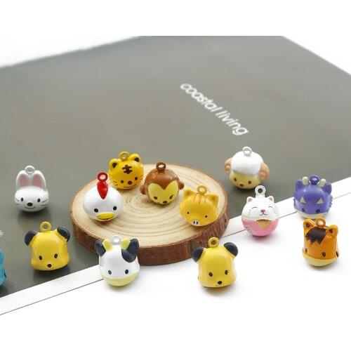 BULK! 10 Tiny Pet Bells Chinese Zodiac Head Shape Charm or Pendants Cat/Dog Metal Bell Charm Jewelry Making for Women KL29F