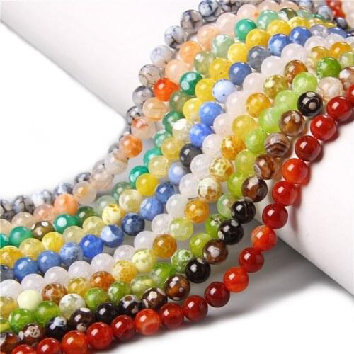 Multicolor Cracked Dragon Veins Agates Beads Loose Spacer Beads For Jewelry Making DIY Necklace Bracelet Ear Studs Accessories