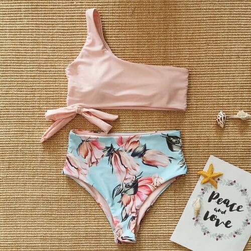 Sexy Bikinis Women 2020 New One Shoulder Swimwear High Waist Swimsuit Bandage Bathing Suits Beach Wear Biquini Female