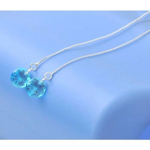 Tassel Chain Earring Candy Color Round Crystal Thread Dangle Earrings for Women Brincos 925 Sterling Silver Jewerly