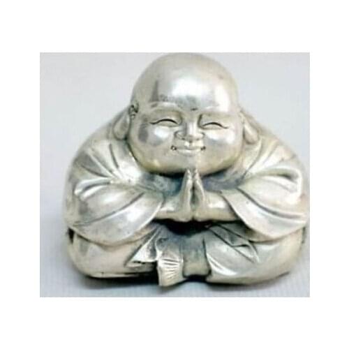 Old Tibet Silver Sitting Small Laughing Buddha Statue