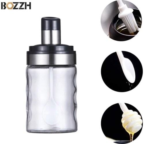 BOZZH Glass Spice Box Spoon and Lid Seasoning Jar Storage Bottle Kitchen Supplies Home Salt Shaker Oil Bottle Set