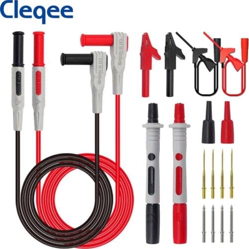 Cleqee P1300C 4 IN 1 4mm Banana Plug Multimeter Test Cable Replaceable Multimeter Probe Test Hook&Test Lead Kits Alligator Clip