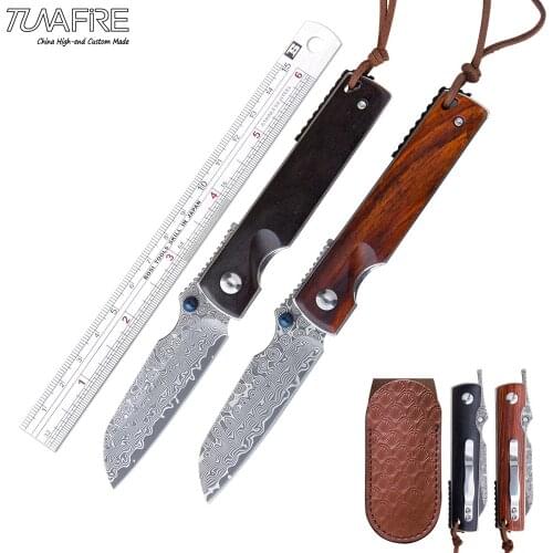 Tunafire Outdoor Pocket Knife VG-10 Core Damascus Camping Survival Knives Rosewood Handle Stainless Steel Tactical EDC Tools