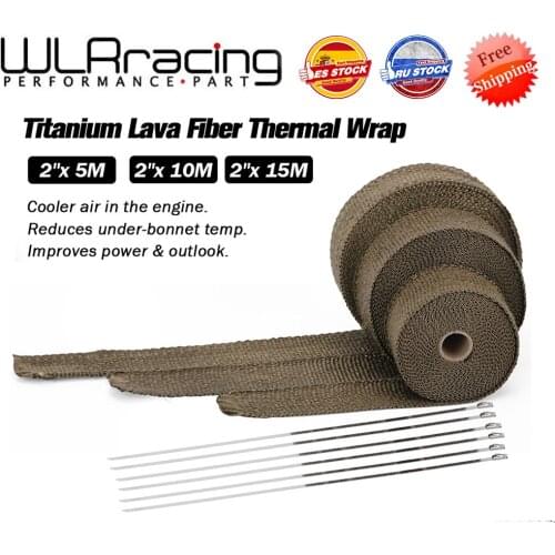 High Quality 5cm*5M 10M 15M Titanium/Black Exhaust Heat Wrap Roll for Motorcycle Fiberglass Heat Shield Tape with Stainless Ties