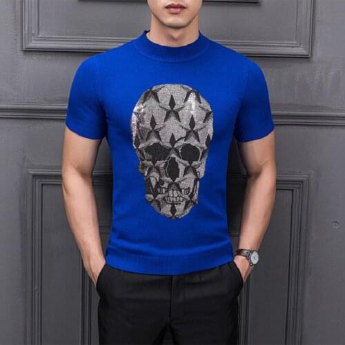 Funny Mens Pullover Turtleneck Skull Hot Drill Half Sleeve Sweaters Knitted Male Bottoming Shirt Quick-Drying And Breathable