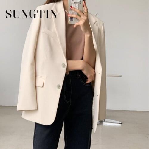Sungtin 4 Colors Blazer Jacket Women Loose Coat Office Lady Korea Style Vintage Elegant Outerwear Formal Suit Jackets 2021