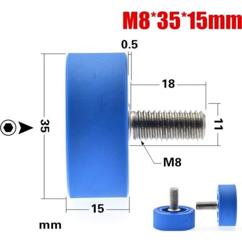 1pce 8*35*15mm M8*35*15mm PU polyurethane coating, elastic pulley, 608RS bearing wheel, silent, flat, rolling machinery roller