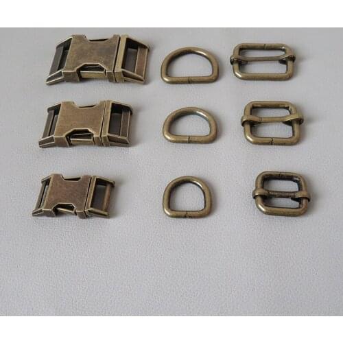 10Sets/Lot Webbing Dog Collar Paracord Metal Buckle Clasp Belt D Ring Hook Adjuster Harness Strap Hardware Sewing Accessories