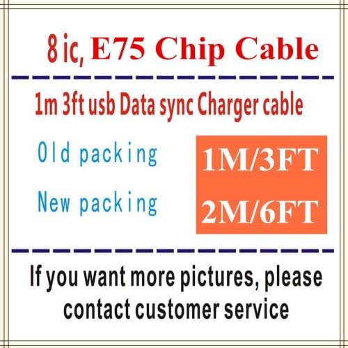 100pcs/lot New Box 1m/3ft 2m/6ft Original 8IC E75 Chip OD:3.0mm Data Sync USB charger Cable for Foxconn for 11 7 8 Plus XS XR