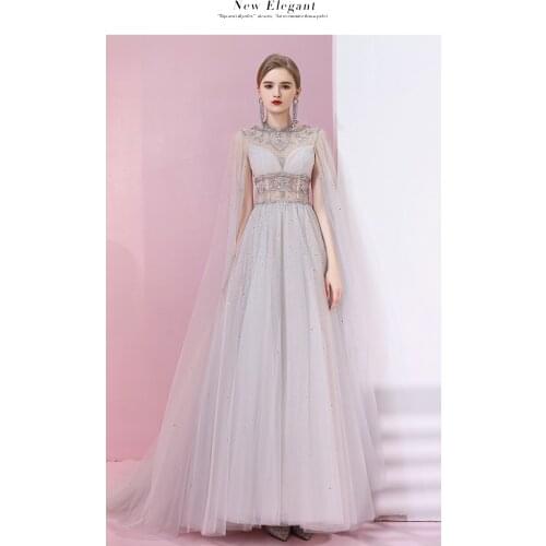 2021 Muslim Luxury Hand Work Evening Gowns High-Neck Women Beads Party Formal Dress