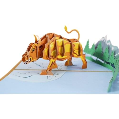3D Pop-Up Animal Cattle Greeting Card 2021 Chinese New Year Cow Card Envelope