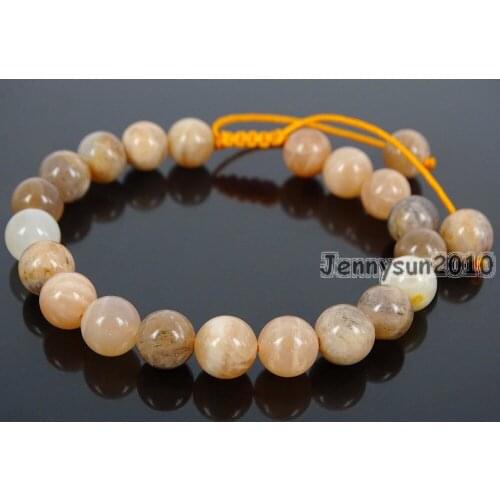 Handmade 8mm Adjustable Natural Sunstone Gems Stone Round Beads Bracelet Healing Reiki 5 Strands/Pack