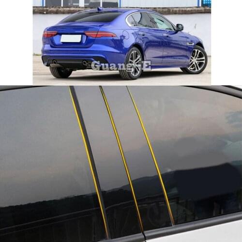 Car PC Material Pillar Post Cover Door Trim Window Piano Black Molding Sticker Plate 6pcs For Jaguar XE XEL 2016-2021