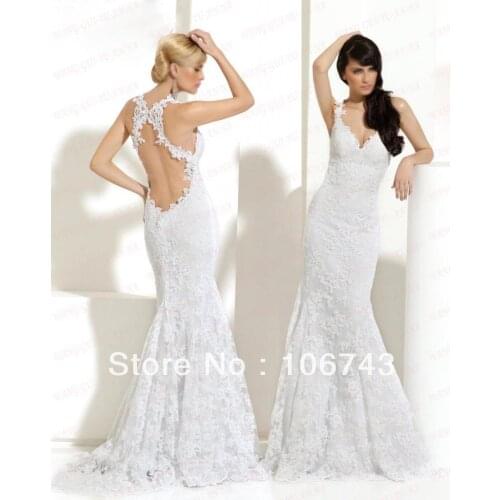 Free shipping plus size victorian dresses theme 2016 White/Ivory Mermaid Long Lace kardashian Wedding Dress halter bridal gowns