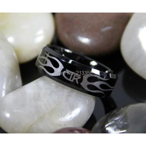 FREE SHIPPING USA WHOLESALE CHEAP PRICE BRAZIL RUSSIA CANADA UK HOT SALES 8MM CTR & FLAME NEW MENS BLACK TUNGSTEN WEDDING RING