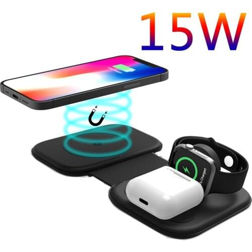 Wireless Charger Stand 3 in 1 Qi 15W Fast Charging Dock Station for Apple Watch iWatch 6 5 4 AirPods Pro iPhone 12 11 XS XR X 8