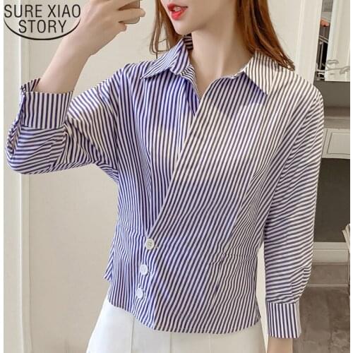 Blusas Mujer De Moda 2021 Autumn New Korean Design Women Shirts Single Row Button Stripes Shirt Womens Tops and Blouses 6420 50