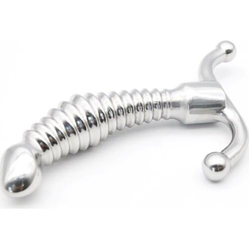 Stainless steel large fake dildo Prostate Fun G-spot toy Metal Anal Hook Butt Plug Worx Luv Plug Adult Sex Massager Products