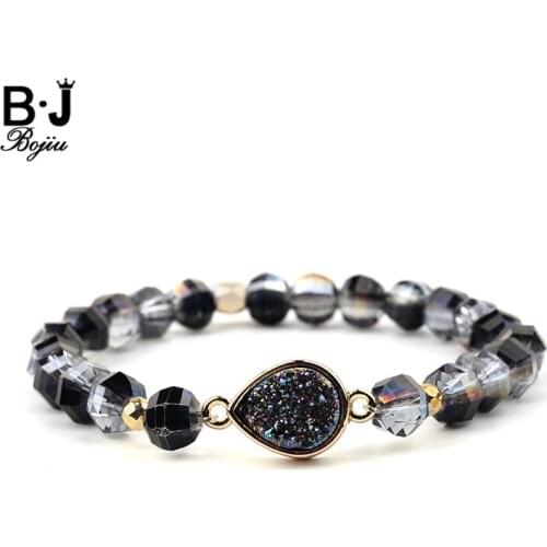 BOJIU Colorful Water Drop Natural Druzy Charm Bracelet Women Fashion AB Crystal Beads Bracelet Femme Party Valentine Gift BC272