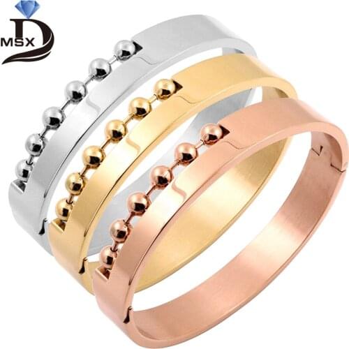 MSX Punk Gold Plating Cuff Bracelet Stainless Steel Bangles and Bracelets For Woman Men Six Beads Bangle Jewelry Gifts