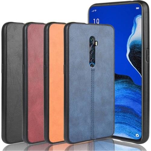 For OPPO Reno 2Z Case Luxury Calfskin PU Leather lines Hard Back Cover Shockproof Case For Oppo Reno 2F Protective Phone Cases