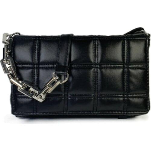 Black Square Embroidered Plastic Chain Hand And Shoulder Bag