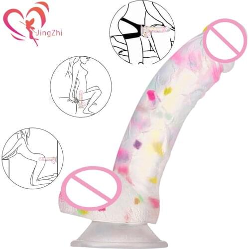 JingZhi Colorful Artificial Dildo Realistic Dildo for Women Lesbian Sex Toys Suction Cup Anal Dildo Strapon Adult Sex Machine 18