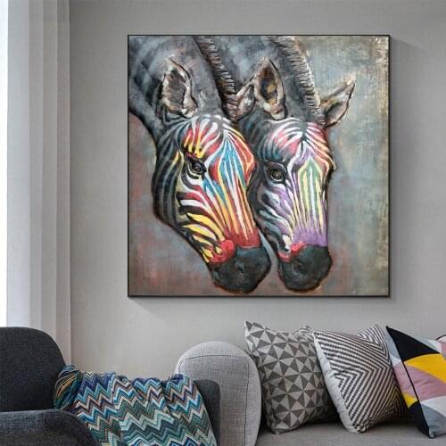 Canvas Painting Colorful Zebra Square Picture Poster And Prints Living Room Wall Decor Painting Animal Poster Home Decoration