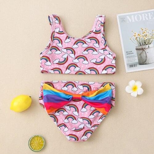 Girls' SWIMSUIT SET childrens wear girls' summer seaside holiday bikini rainbow baby swimsuit two piece set