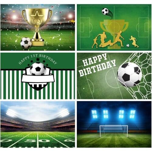 Laeacco Football Field Playground Trophy Cup Baby Birthday Photography Backdrops Customized Photographic Backgrounds Photophone