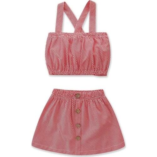 Summer Girls' Clothing Sets Cross Strap Top + Striped Skirt Suit Fashion Baby Kids Fashion Children Clothing 2Pcs