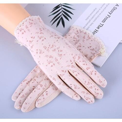 Summer Women Cotton Breathable Mesh Sunscreen Touch Screen Gloves Short Lace Print Outdoor Driving Skid Anti-UV Female Gloves