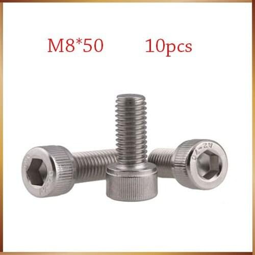 M8 screws m8 bolt 10pcs/Lot Metric Thread DIN912 M8x50 mm M8*50 mm 304 Stainless Steel Hex Socket Head Cap Screw Bolts
