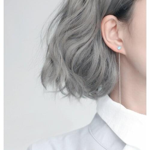 925 Sterling Silver Opal Round Bead Tassel Stud Earrings For Women Elegant Party Jewelry Accessories a011