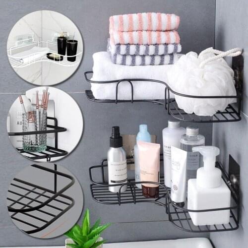 Wall Mount Bathroom Corner Shelf with Suction Cup Shampoo Towel holder Kitchen Storage Organizer Shelves For Bathroom Accessorie
