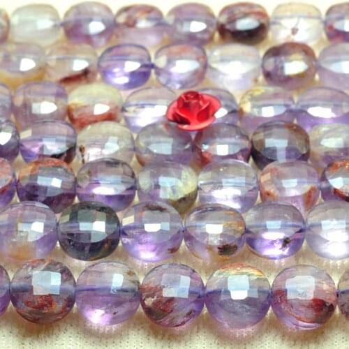 Natural Super Seven Crystal Faceted Coin Loose Beads Wholesale Gemstone Super 7 Semi Precious Stone Bracelet Diy Jewelry Making