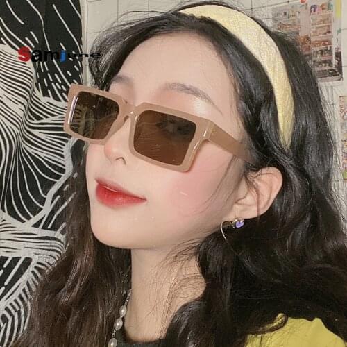 Samjune New Fashion Women Square Sunglasses Ladies Vintage Oversized Sun Glasses Female Big Frame UV400 Sunglass