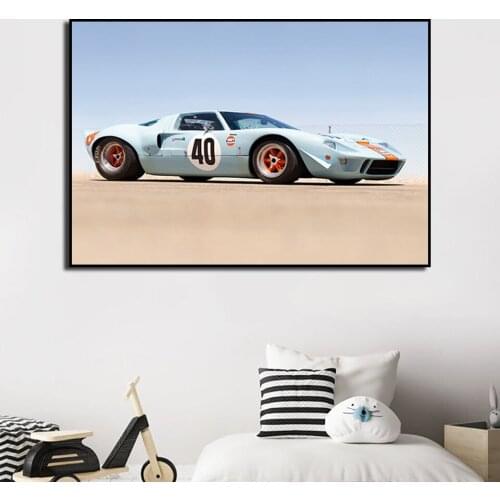 Poster Gulf Ford GT40 Le Mans Racing Canvas Painting Classic Cars and Printmaking Murals, Bedroom Home Decor Frameless